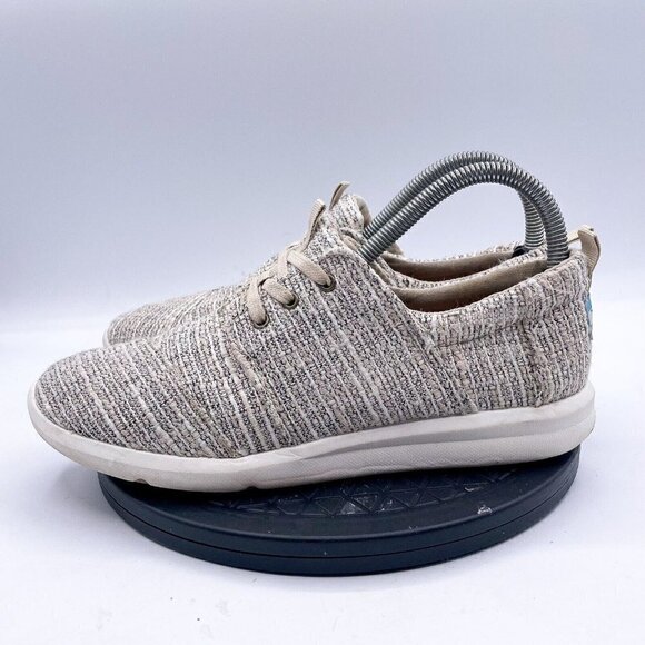 Toms Women's Del Rey Sneaker Size 8.5 Gray Linen Lace Up Casual Shoe Walking - Picture 2 of 9